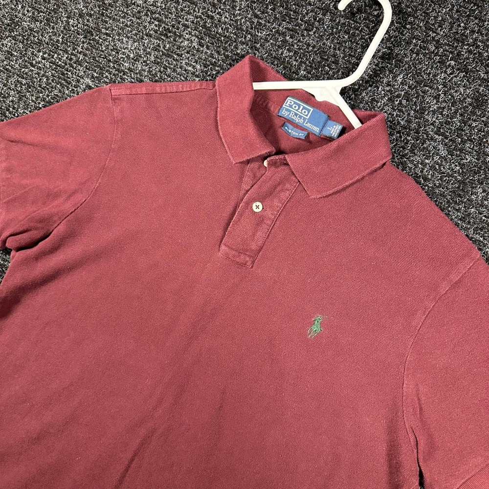 Polo Ralph Lauren Polo Shirt Mens Large Burgundy Custom Fit Cotton Pique Pony - Picture 1 of 7